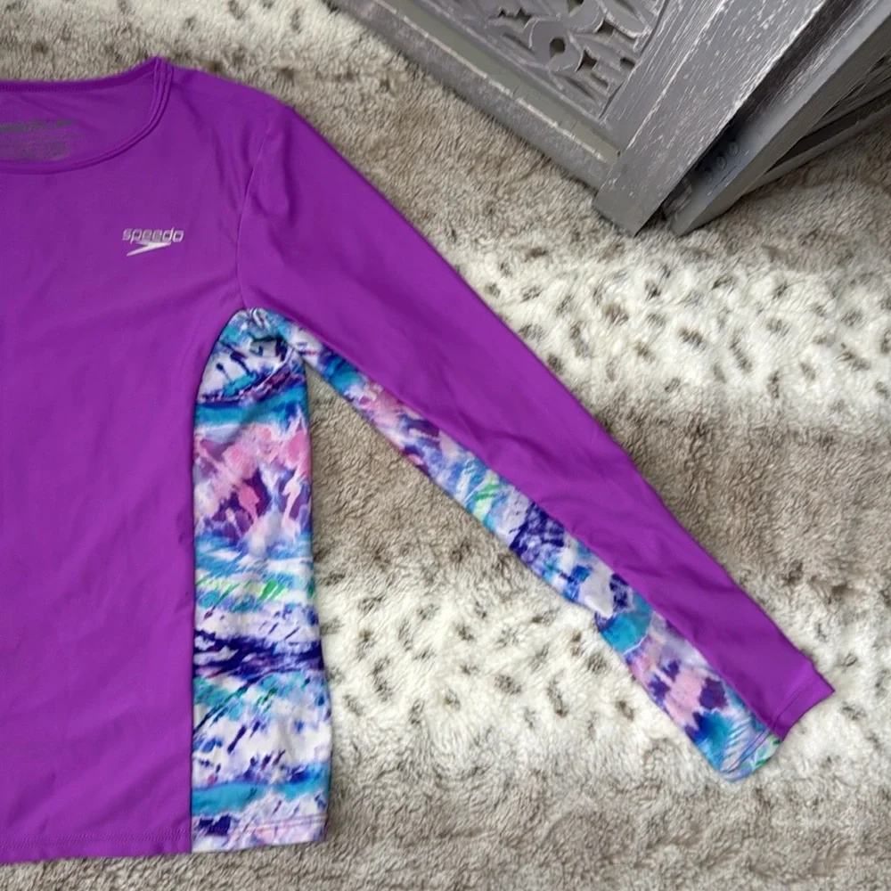 Speedo long sleeve rashguard girls small tropical tie dye beach UV Protection